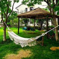 Fringed Hammock with Anti-Roll Bar for Outdoor Camping, Picnics, and Relaxation