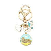 World Landmark Keychain with Metal Ring, Travel Theme Airplane Cloud Charm, Creative Souvenir Gift
