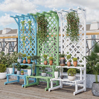 Outdoor Wood Planter with Trellis and Storage Shelf for Garden Patio Balcony