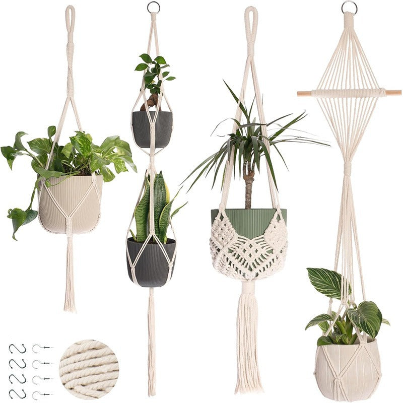 Handmade Macrame Plant Hanger Set with Hooks - Cotton Rope Hanging Planter Basket for Indoor Outdoor Decor