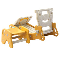 Kids 4-in-1 Indoor Outdoor Slide Rocking Horse Basketball Hoop Play Set with Detachable Slide for Toddlers