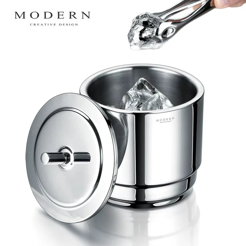 MODERN Light Luxury Double-Layer Ice Bucket Stainless Steel Insulated Ice Container for Cocktails and Spirits