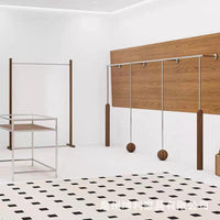 Garment Display Rack Stainless Steel with Wood Grain Wall-Mounted Clothing Store Display Shelf