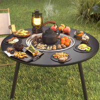 Portable Folding Outdoor BBQ Grill Table with Charcoal Smoker for Home Patio Camping