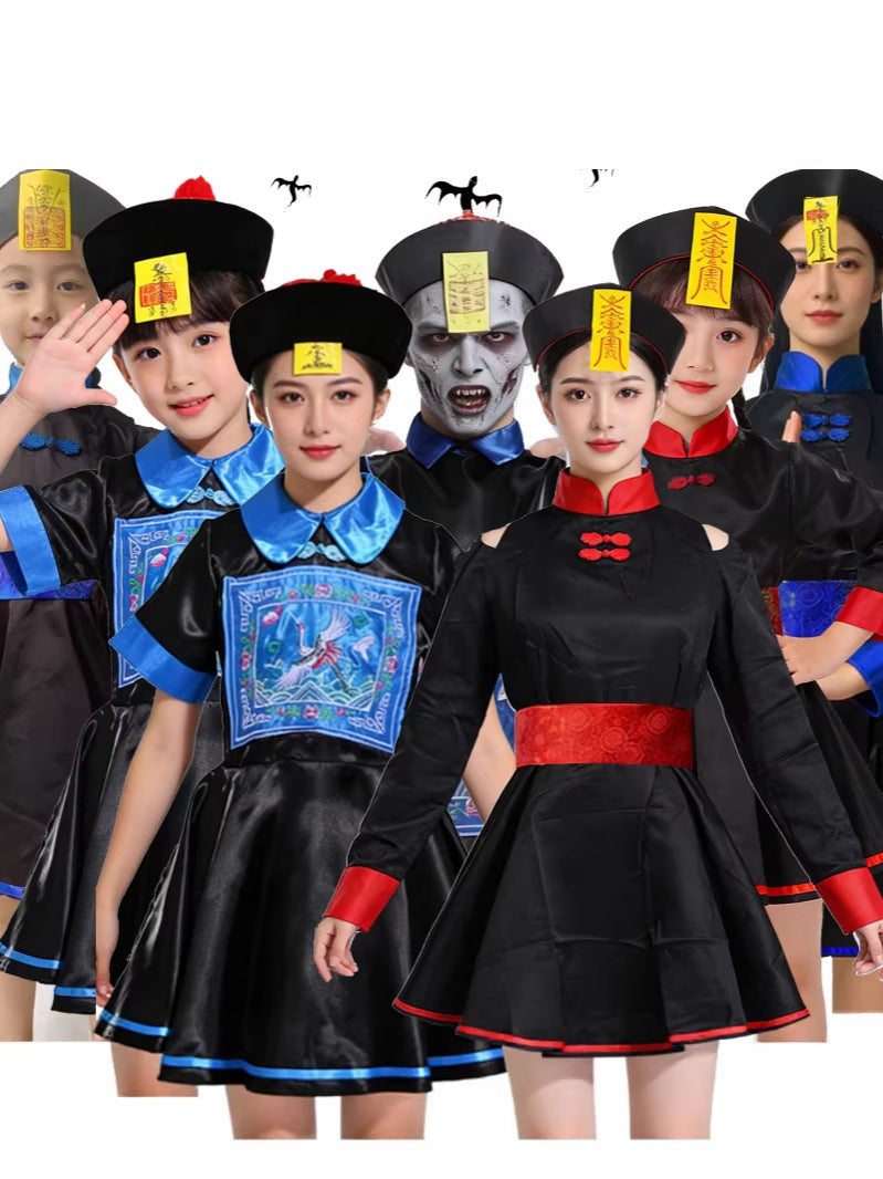 Adult & Kids Chinese Zombie Costume Qing Dynasty Cosplay Outfit for Halloween