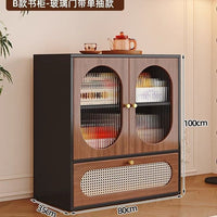 Vintage Rattan Record Player Cabinet Living Room Entryway Large Capacity Storage Bookcase Office Display