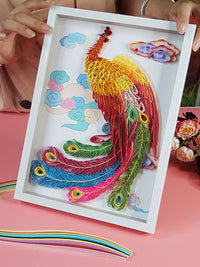 Quilling Art Kit for Beginners, DIY Paper Craft with Frame, Strips, and Tools, Chinese Style Peacock Koi Designs