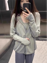 Women's Ice Silk UPF 50+ Sun Protection Hoodie Jacket Lightweight Breathable Loose Fit Cardigan for Summer Outdoor Activities