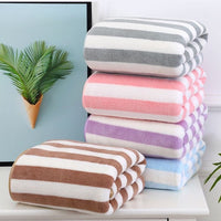 Coral Fleece Striped Towel Set - Thick, Quick-Dry, Super Absorbent Bath Towels