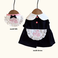 INS Style Korean Black Maid Dress Embroidered Apron Washed Cotton Pet Dog Clothes