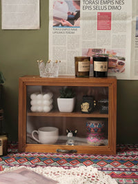 Vintage Wooden Dustproof Coffee Cup Display Cabinet with Flip Lid for Desktop Tea Set Storage