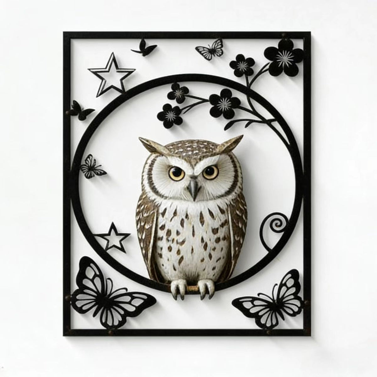 Owl Silhouette Metal Wall Art Decor for Living Room Bedroom