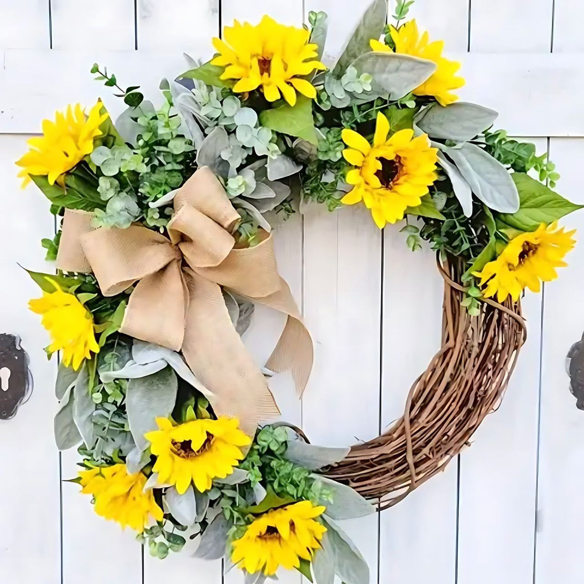 Sunflower Lamb's Ear Wreath for Front Door Decor