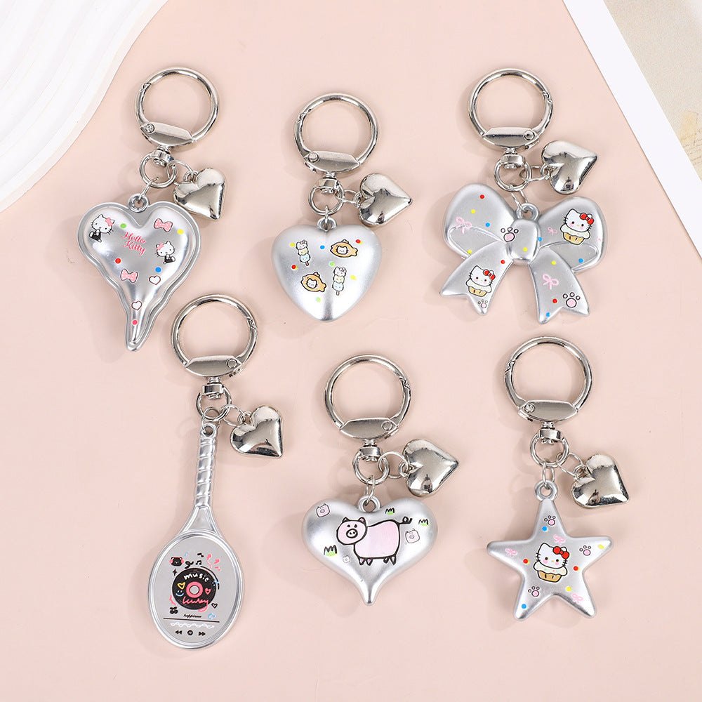 Frosted Acrylic Heart Keychain for Bags and Car Keys, Fashionable Korean-Japanese Style