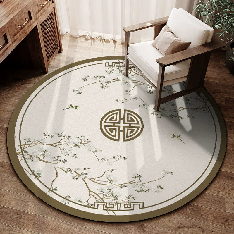 New Chinese Style Round Chair Mat for Study and Office, Wood Floor Protector, Computer Chair Caster Pad