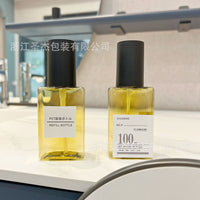 Portable Flat Square Refillable Spray and Lotion Bottles for Travel, Gold Translucent