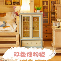 Miniature Wooden Display Cabinet for Dollhouse Furniture and Toy Food Storage