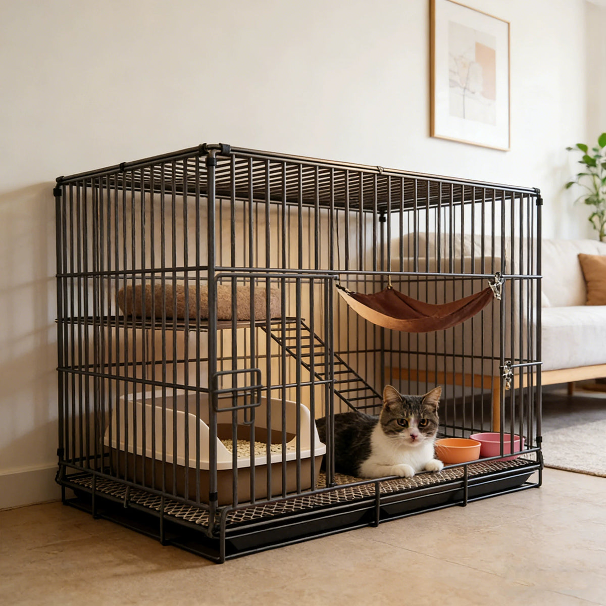 Large Double-Layer Cat Cage Indoor Cat Villa with Jumping Platforms and Stairs, Spacious for Big Cats