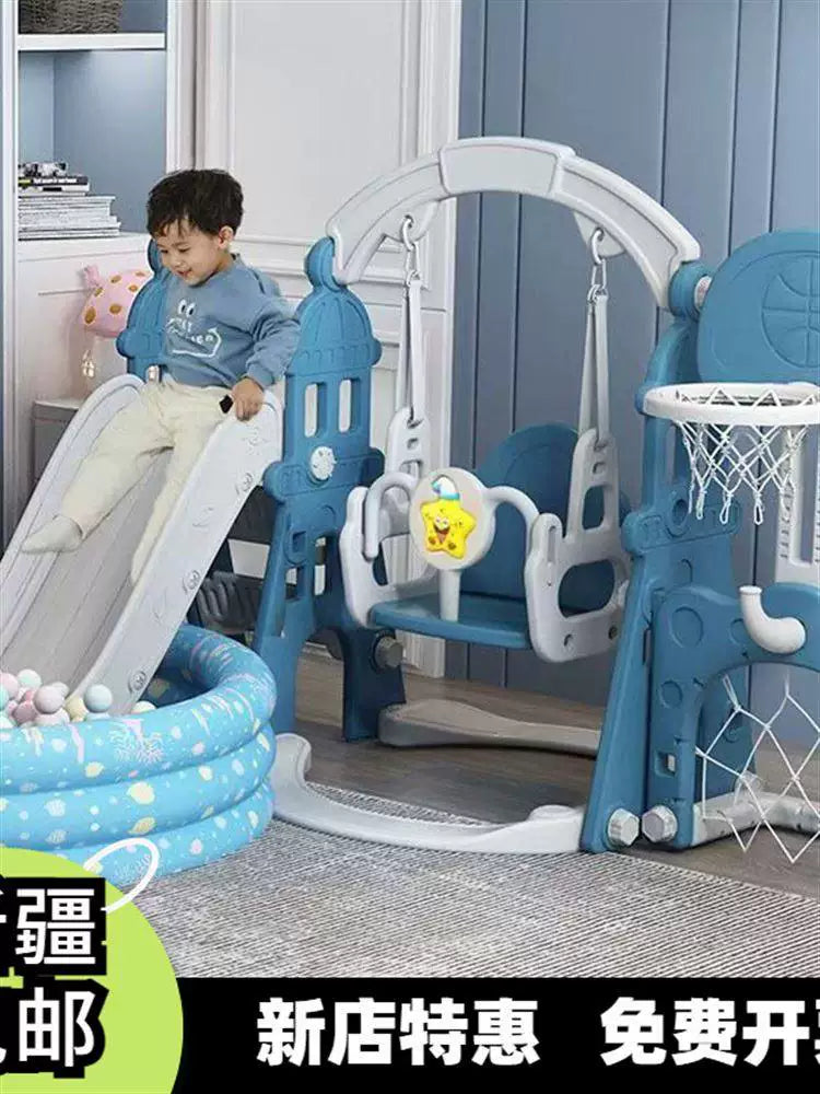Kids' Indoor/Outdoor Castle Slide and Swing Set with Ball Pit