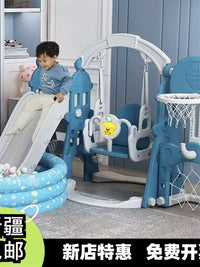Kids' Indoor/Outdoor Castle Slide and Swing Set with Ball Pit