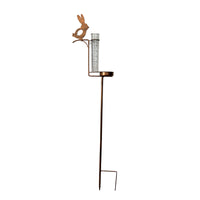 Outdoor Iron Art Rabbit Bird Feeder with Rain Gauge and Bird Bath for Garden Decoration