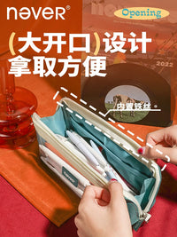 Never 3.0 Large Capacity Pencil Case Vintage American Style Multifunctional Transparent Canvas Pouch for Boys and Girls