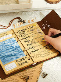A6 Refillable Travel Journal Planner with Zipper Pouch and Pen, Creative Diary Notebook for Gifts