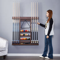 Premium Billiard Cue Rack, Stainless Steel & Solid Wood Pool Stick Holder, 6/8/9-Hole Storage Organizer