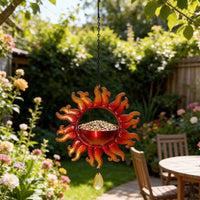 Sun-Shaped Iron Art Bird Feeder and Water Dish for Garden Hanging Decoration