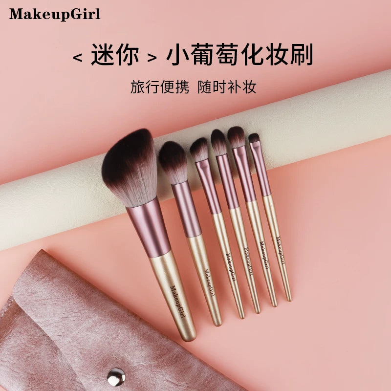 Meinvlang Mini Grape Makeup Brush Set with Storage Bag - Portable Eyeshadow, Powder, Contour, Highlight Brushes
