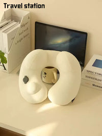 Inflatable U-Shaped Travel Neck Pillow for Airplanes and Naps