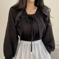 Women's Thin Lantern Sleeve Cardigan Shawl for Summer Sun Protection with Tie-Front