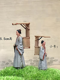 Chinese Style Micro Landscape Ornaments with Ancient Figures and Mountain Bonsai