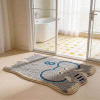 Cartoon Elephant Tufted Bath Mat Absorbent Non-Slip Thick Plush Bathroom Rug