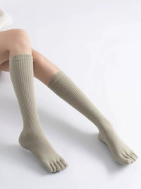 Professional Pilates Mid-Calf Yoga Compression Socks with Five Toes and Non-Slip Grip