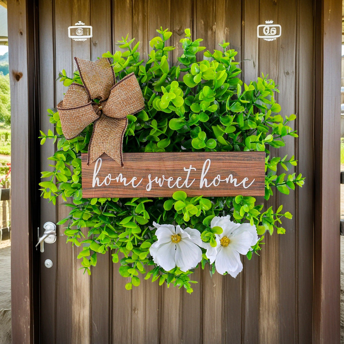 Christmas Eucalyptus Wreath Door Hanger with White Flowers
