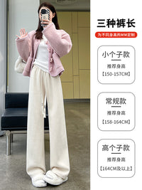 Women's Lambswool Corduroy Wide-Leg Pants - Thin & Thickened Straight-Leg Trousers
