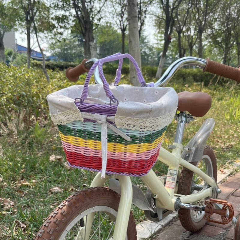 Kids' Woven Bicycle Basket with Liner - Front Handlebar Storage for Children's Bikes, Detachable & Portable