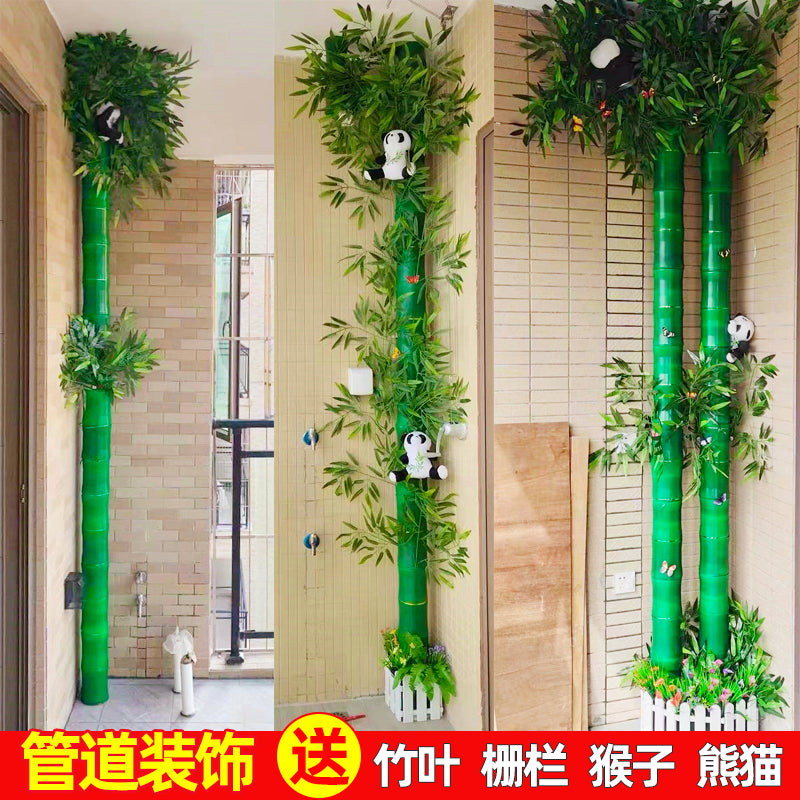Artificial Birch Tree Bark Pipe Cover with Greenery for Home Decor