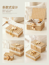 Woven Desktop Storage Basket with Lid for Snacks, Jewelry, and Cosmetics