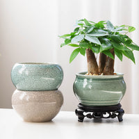 Ge Kiln Cracked Glaze Ceramic Succulent Planter Pot with Drainage Hole