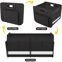 Foldable Car Trunk Organizer with Reflective Strip, Large Capacity Multi-Compartment Storage with Reinforced Handles