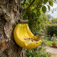 Banana Shaped Resin Bird Feeder Wall Mounted Garden Decor Hanging Bird Feeding Basin