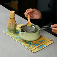Japanese Matcha Tea Ceremony Set - 5-Piece Kiln Glazed Kit with Whisk Stand and Bowl