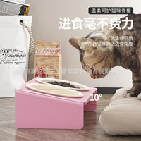 Elevated Ceramic Pet Food Bowl Set for Cats and Small Dogs, Tilted Design for Neck Protection, Anti-Vomiting, Double/Triple Bowls