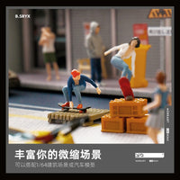 1:64 Scale Skateboarder Miniature Figures for Dioramas and Photography Props