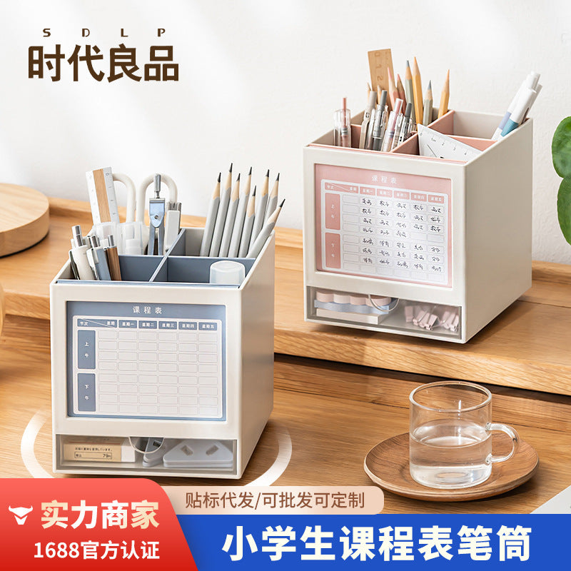 2027 Rotatable Pen Holder Desk Calendar with Schedule Planner & Monthly Notes