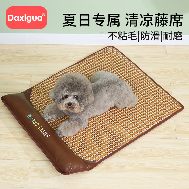 Pet Cooling Mat Rattan Weave Summer Bed for Cats and Dogs