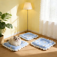 Pet Cooling Mat with Lace Trim, Reversible Ice Silk Pad for Cats and Dogs, Summer Relief Bed