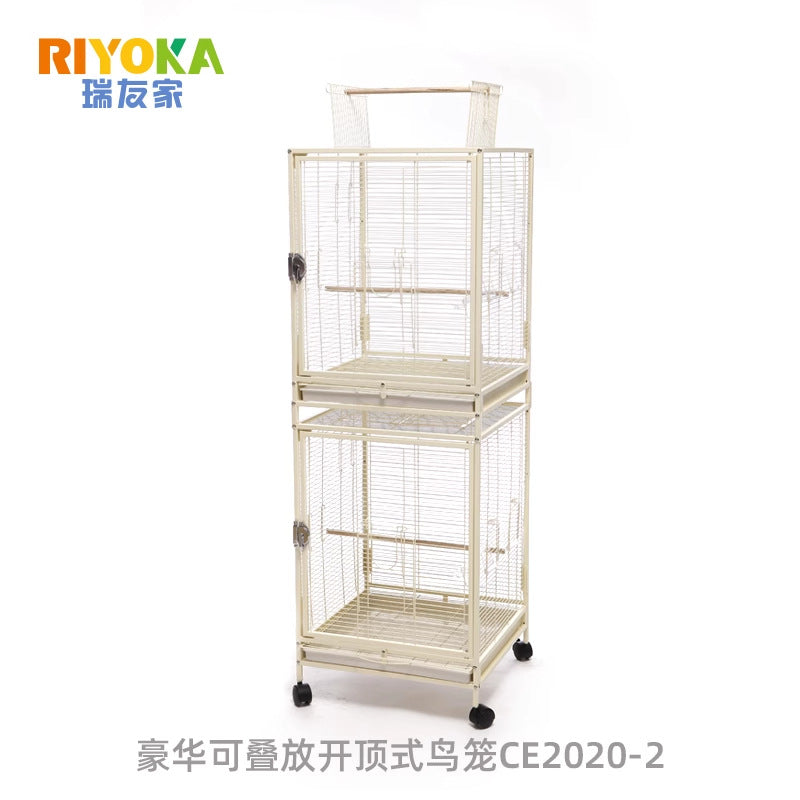 Ruiyoujia Two-Tier Large Space Parrot Cage for Budgies Cockatiels Mynah Birds Horizontal Wire Iron Cage Breeding Villa